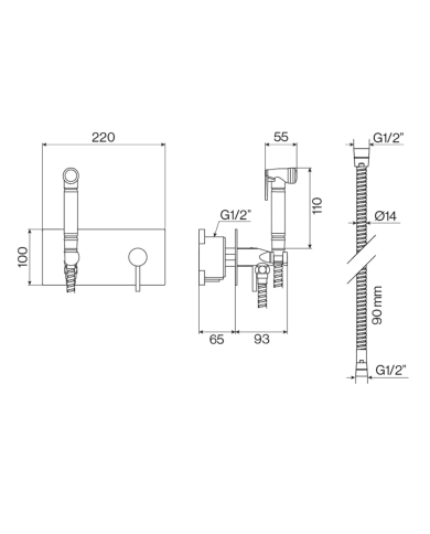 Douchette WC rétro Cifial ST25S, design élégant, finition intemporelle, dimensions précises.