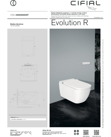 WC suspendu blanc Cifial avec éclairage intégré et design épuré, en porcelaine brillante.