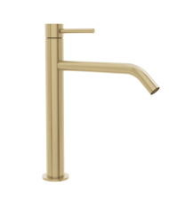 Mitigeur haut lavabo ST25 en laiton doré Cifial, design élégant et minimaliste, bec incurvé.