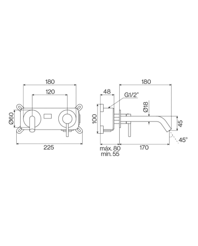 Mitigeur 180mm au mur ST25 - Cifial
