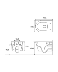 WC suspendu Cifial A2 en céramique blanche, vue technique avec dimensions.