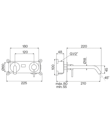 Mitigeur 220mm au mur ST25 - Cifial
