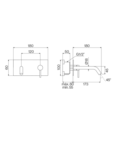 Mitigeur plaque murale ST25 - Cifial