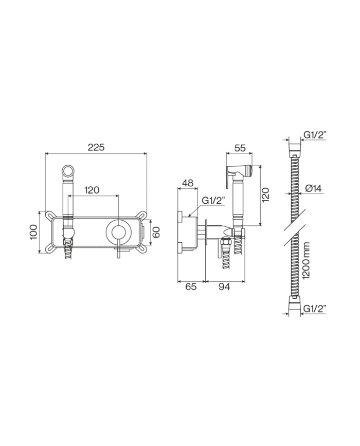 Mitigeur bidet ST25 Cifial en chrome, vue technique avec dimensions et détails.