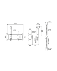 Mitigeur bidet ST25 Cifial en chrome, vue technique avec dimensions et détails.