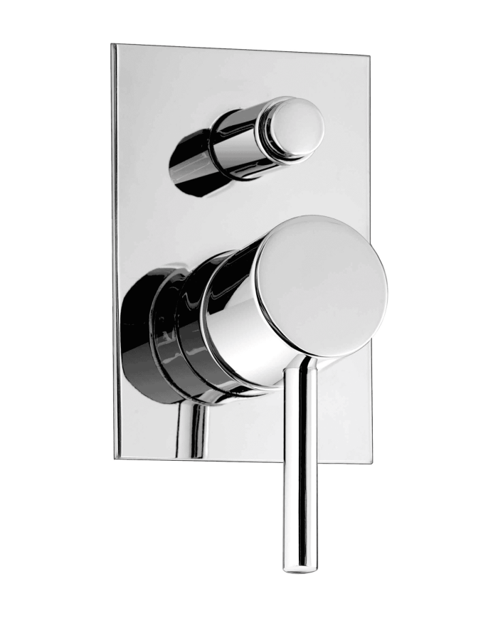 Plaque mitigeur douche mural ST25 Cifial en finition chromée avec manettes circulaires et levier.