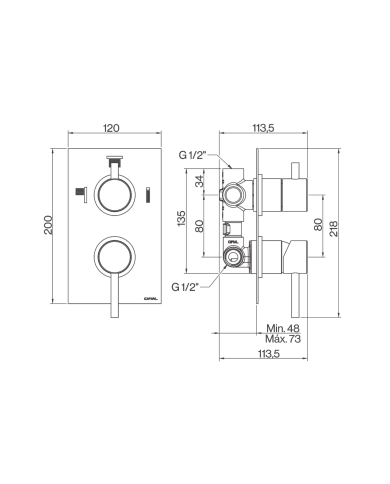 Plaque mitigeur douche 2 sorties ST25 - Cifial