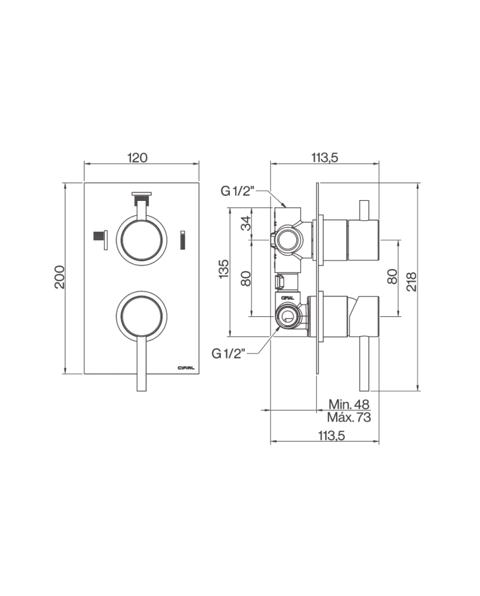 Plaque mitigeur douche 2 sorties ST25 - Cifial