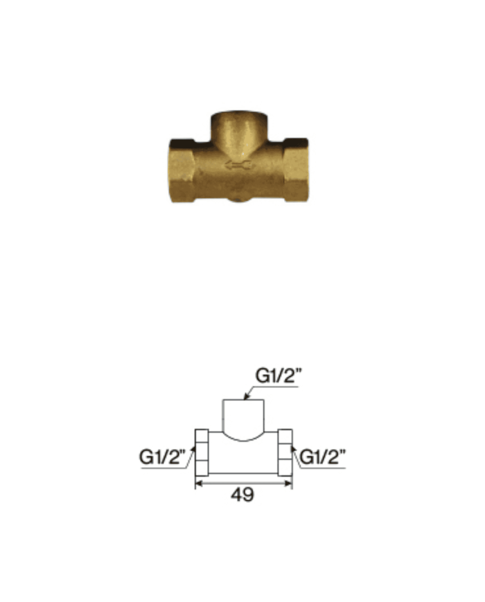 Robinet d'arrêt en laiton 1/2" Cifial ST25, forme en T, finition dorée, dimensions précises.