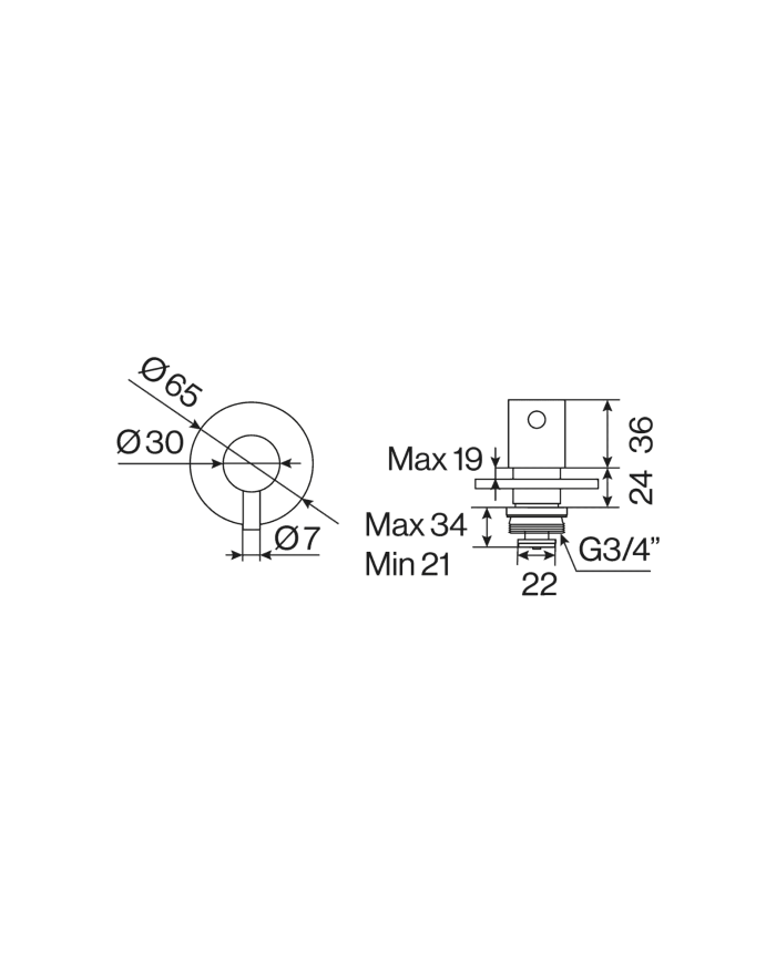 Robinet d'arrêt 3/4 ST25 Cifial, schéma technique avec dimensions détaillées, finition chromée.