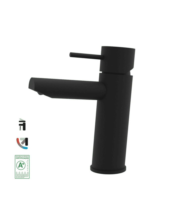 Mélangeur lavabo noir mat monotrou Cifial City, design moderne et élégant.