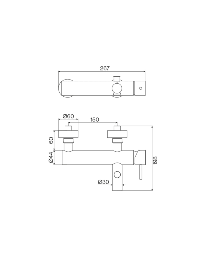 Mélangeur baignoire City Cifial en chrome, design vintage, vue technique avec dimensions.