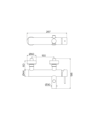 Mélangeur baignoire City Cifial en chrome, design vintage, vue technique avec dimensions.