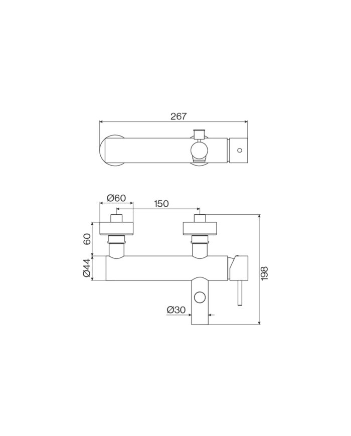 Mélangeur de douche City par Cifial, design compact en chrome, vue latérale et dimensions détaillées.
