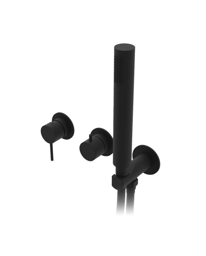 Mitigeur 3 trous encastré noir mat avec douchette, Cifial, design minimaliste et élégant.