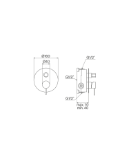 Mitigeur douche encastré City Cifial, rond, finitions chromées, dimensions détaillées.
