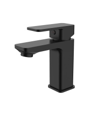 Mélangeur lavabo monocommande Life par Cifial, finition noire mat, design carré et élégant.