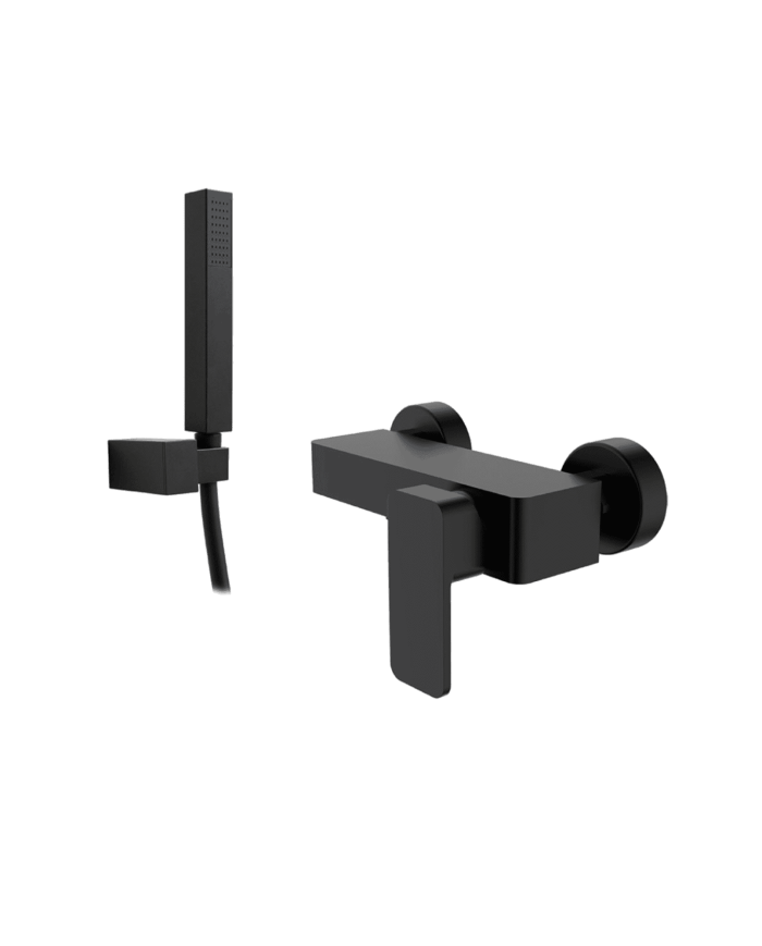 Mitigeur douche encastré noir mat Life de Cifial avec douchette carrée et design minimaliste.