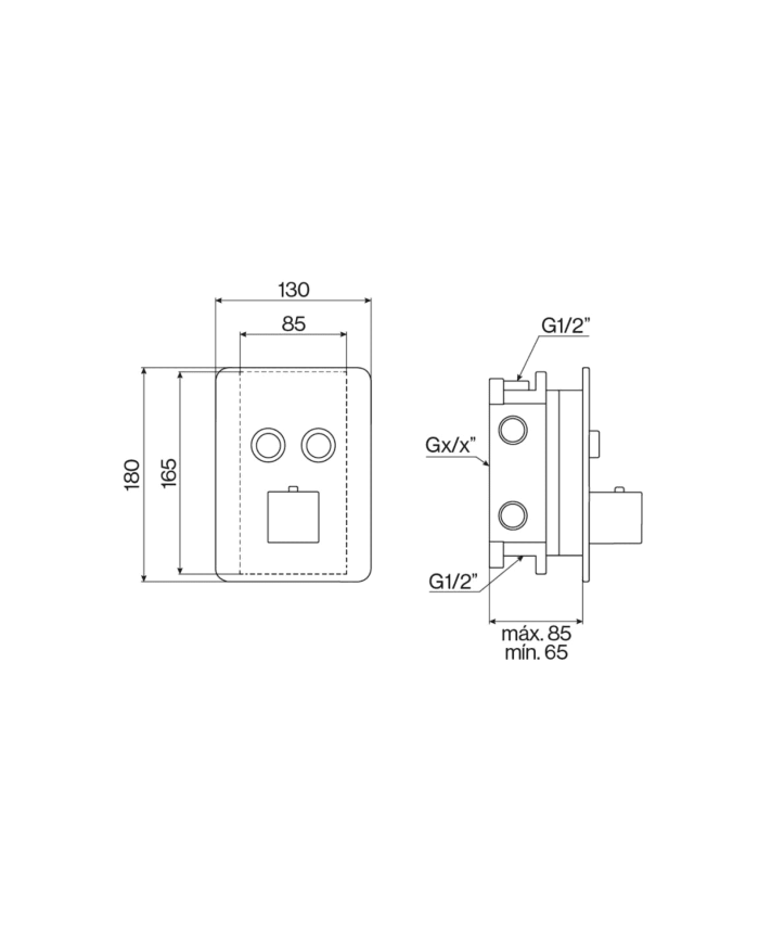 Mitigeur douche thermostatique encastré Life Cifial, schéma technique en blanc et gris.
