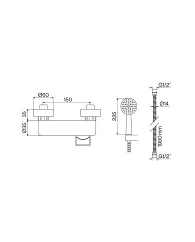 Mitigeur douche Easy Cifial, design élégant, finition chromée, dimensions précises, douchette amovible.