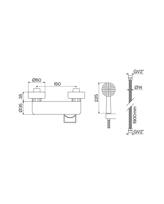 Mitigeur douche Easy Cifial, design élégant, finition chromée, dimensions précises, douchette amovible.