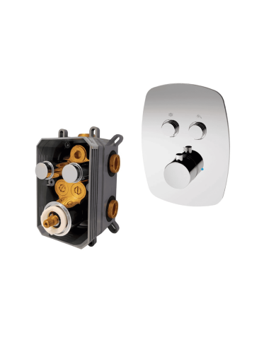 Mitigeur thermostatique encastré Easy Cifial, finition chrome, design épuré avec commandes rondes.