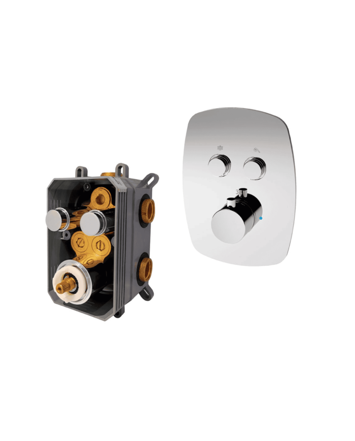 Mitigeur thermostatique encastré Easy Cifial, finition chrome, design épuré avec commandes rondes.