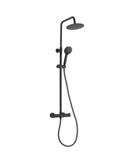 Colonne de douche thermostatique Easy Cifial en noir avec pommeau rond et douchette réglable.