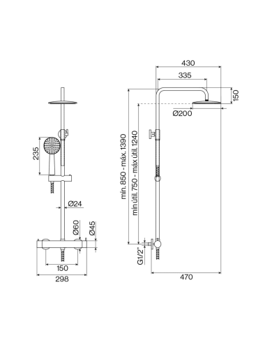 Colonne de douche thermostatique Easy par Cifial en finition chromée avec douchette et pommeau de douche de pluie.