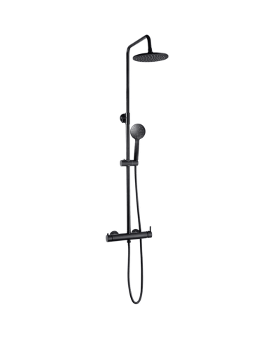 Colonne de douche noire Easy Cifial avec pommeau rond et mitigeur thermostatique.
