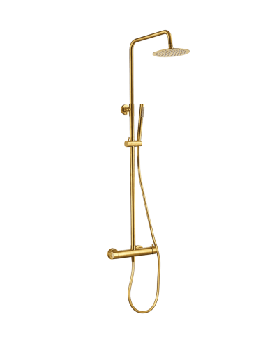 Colonne de douche Easy Cifial en finition dorée avec douchette réglable et pommeau rond.