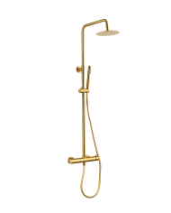 Colonne de douche Easy Cifial en finition dorée avec douchette réglable et pommeau rond.