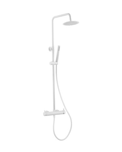 Colonne de douche Easy Cifial en blanc, design épuré avec douchette et mitigeur thermostatique.