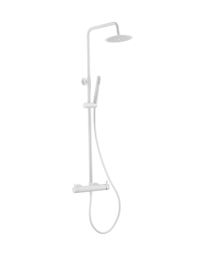 Colonne de douche Easy Cifial en blanc, design épuré avec douchette et mitigeur thermostatique.
