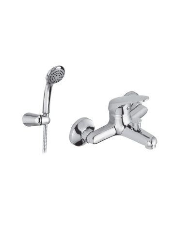 Mélangeur baignoire Nova Golf Cifial en chrome avec douchette amovible et support mural.