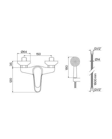 Mélangeur monocommande baignoire Nova Golf par Cifial, design moderne, chromé, avec douchette réglable.