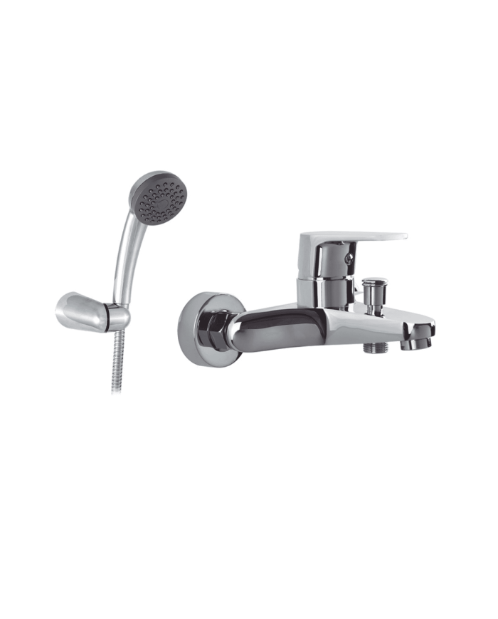 Mélangeur monocommande baignoire Image par Cifial, finition chromée, design élégant avec douchette amovible.