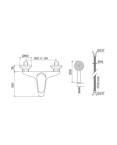 Mélangeur baignoire Cifial Image, design élégant, mitigeur monocommande, douchette incluse.