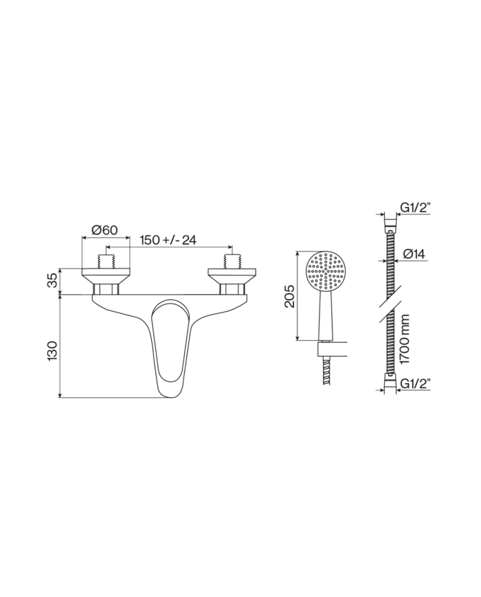 Mélangeur baignoire Cifial Image, design élégant, mitigeur monocommande, douchette incluse.