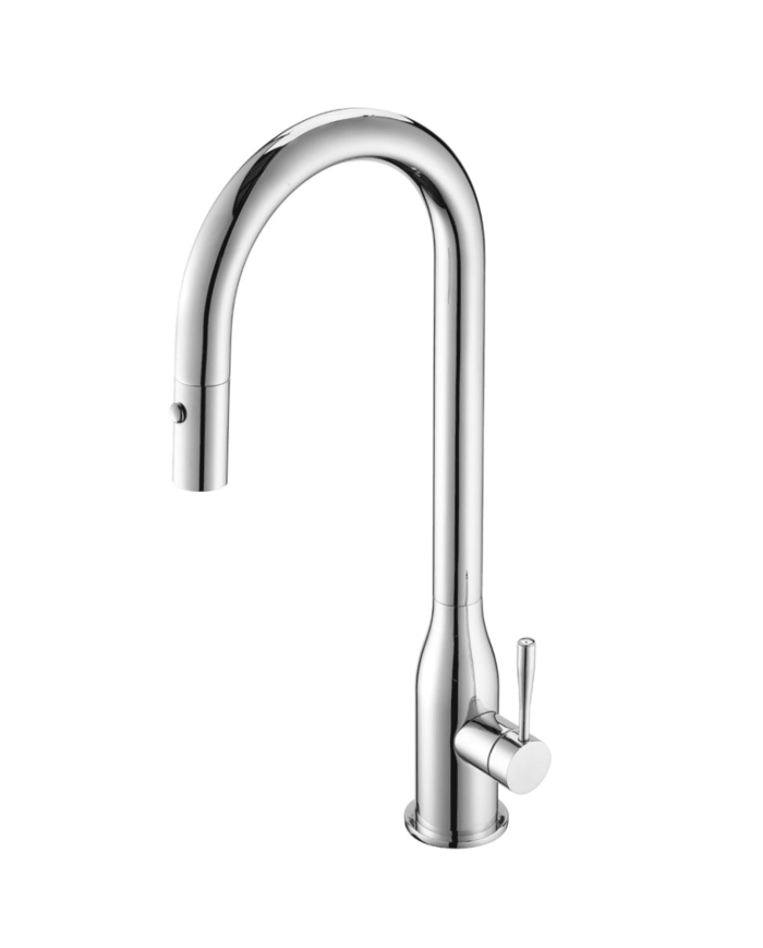 Mélangeur évier extensible cuisine 1 trou Fiol de Cifial, finition chromée, bec incurvé et levier élégant