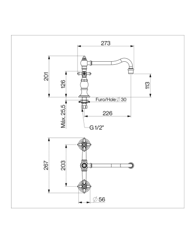 Mitigeur bas 2 trous à poser cuisine Edwardian - Cifial