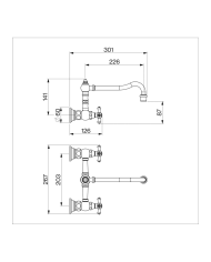Mitigeur mural cuisine Edwardian Cifial en laiton, 2 trous, design rétro, bec incurvé