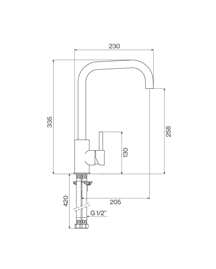 Mélangeur cuisine Bistrot Cifial en inox, design rétro, bec incurvé, levier latéral.