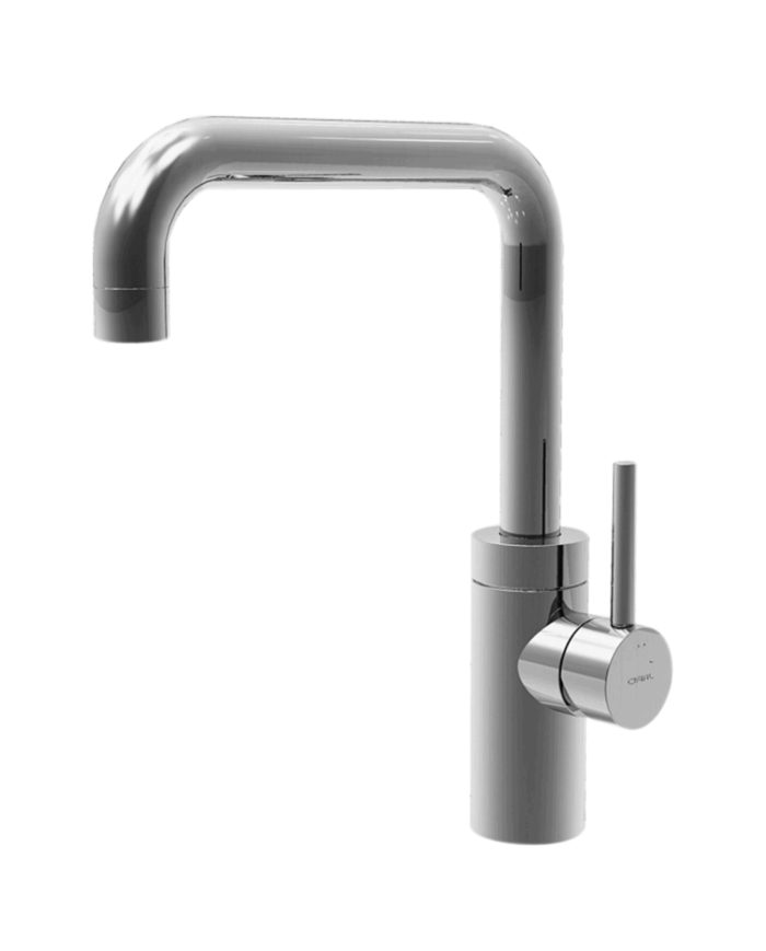 Mélangeur évier carré Techno 465 Cifial, finition chromée, bec haut et design moderne