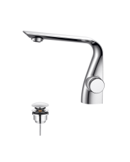 Mélangeur lavabo Evolution Cifial en finition chrome, design moderne et élégant avec bouton rotatif.