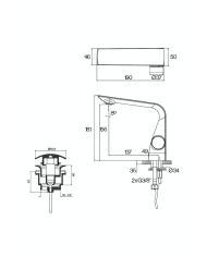 Mélangeur lavabo électronique Evolution Cifial, design compact et raffiné, finitions chromées et détails techniques.