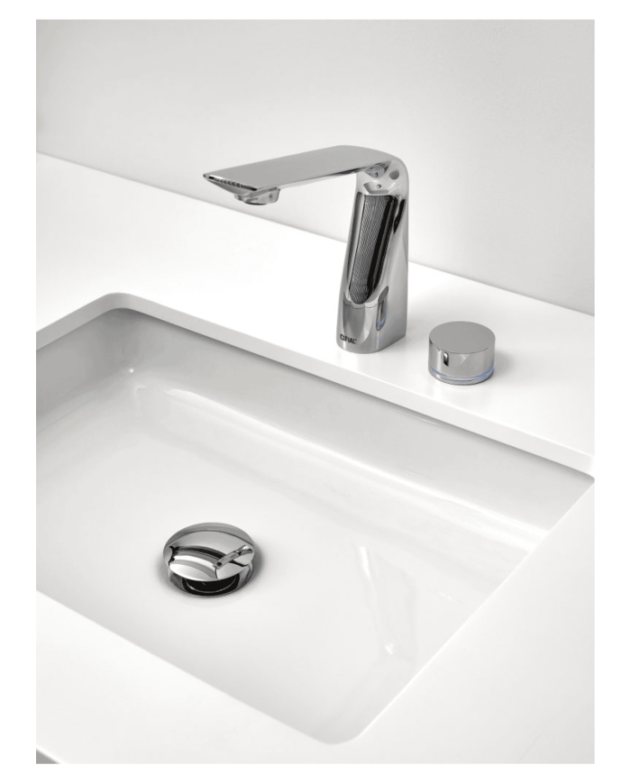 Mélangeur lavabo électronique bouton Evolution - Cifial, chromé, design moderne et épuré