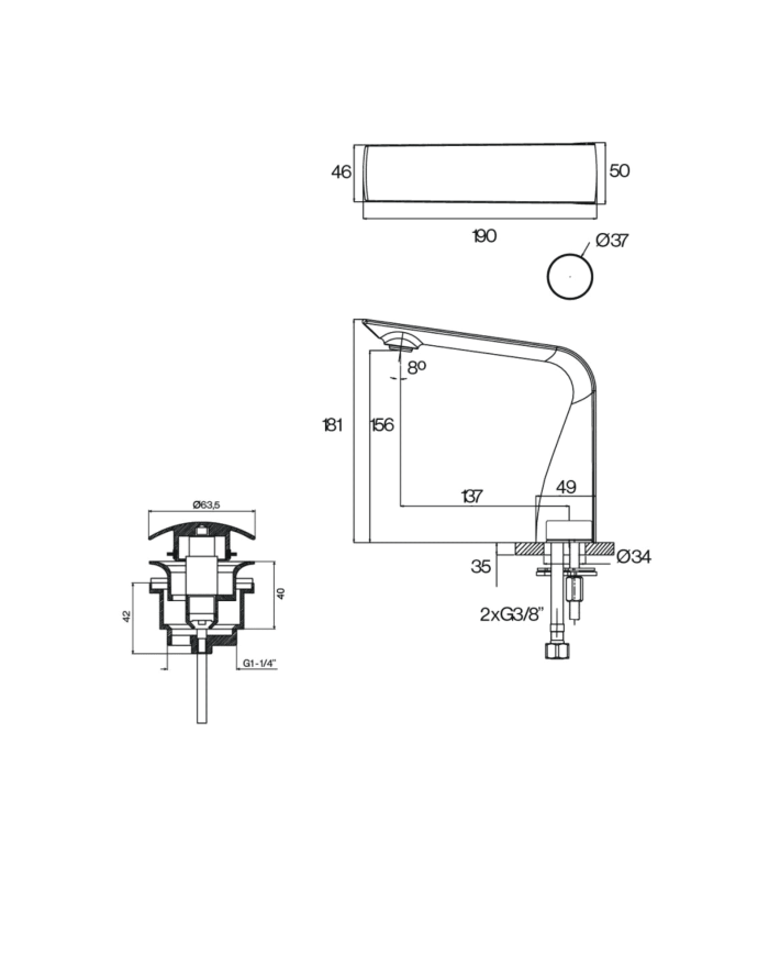 Mélangeur lavabo électronique bouton Evolution Cifial, design chrome, forme élégante, vue technique détaillée.