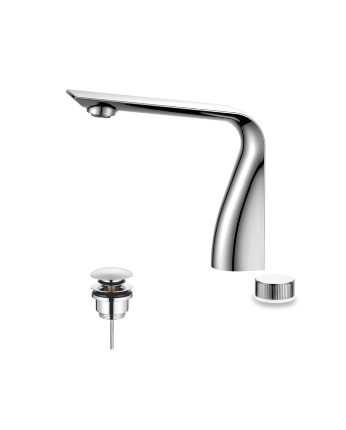 Mélangeur lavabo électronique Evolution Cifial, finition chromée, design moderne et bouton latéral.