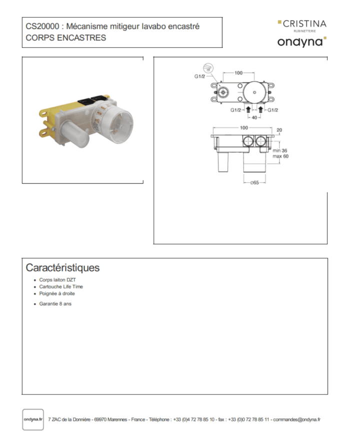 Façade mitigeur lavabo Faro - Ondyna
